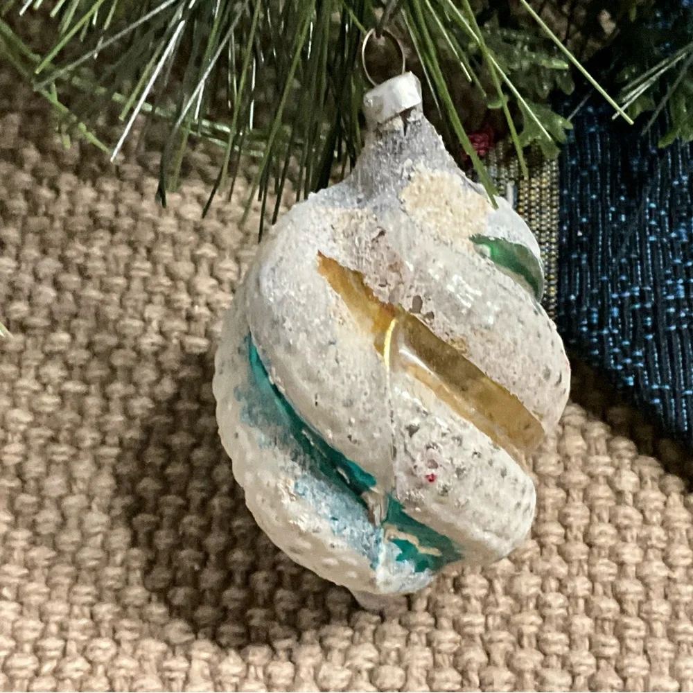 Vintage West German Bumpy Striped Twisted Christmas Ornament MCM